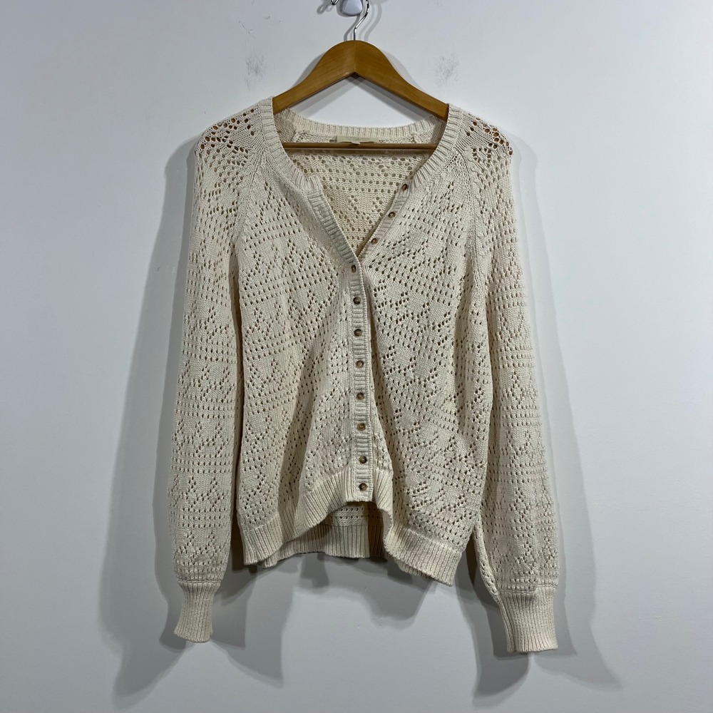 Sezane Capucine Pointelle Knit Cardigan Sweater Womens Small Cottagecore Preppy - Picture 2 of 11